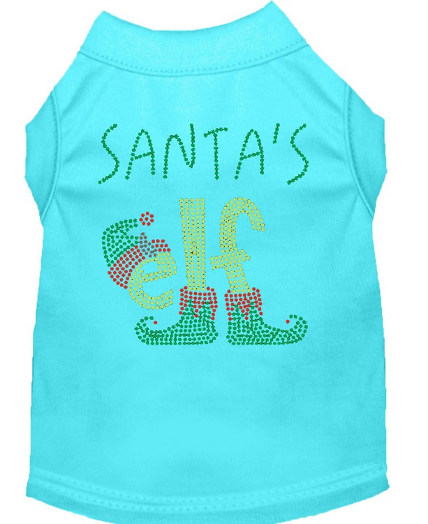 Santa's Elf Rhinestone Dog Shirt Aqua XS